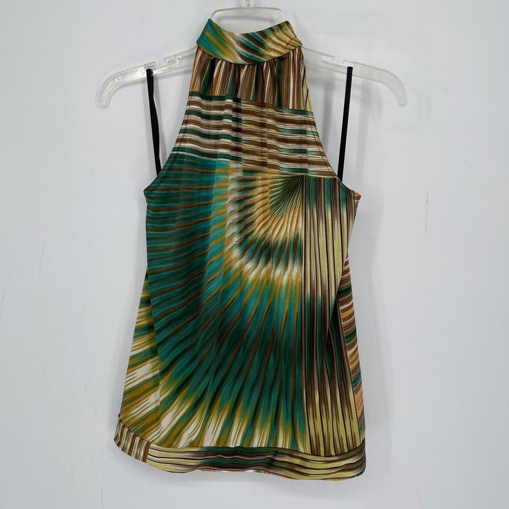 Iz Byer California Womens Y2K Green Abstract Striped Halter Neck Tank Top Size L